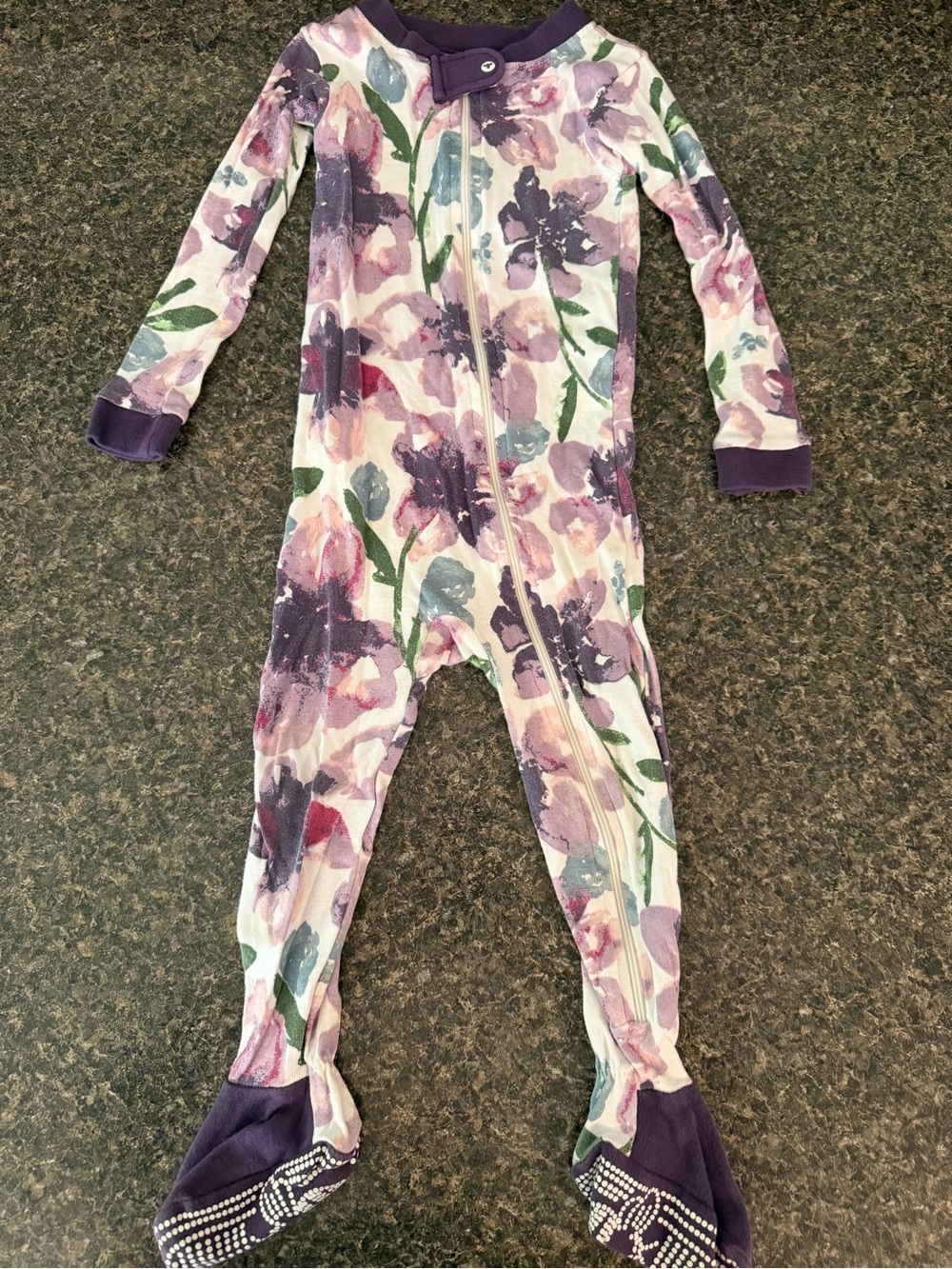 Burt's Bees Baby Purple Floral Zip Footed One-Piece